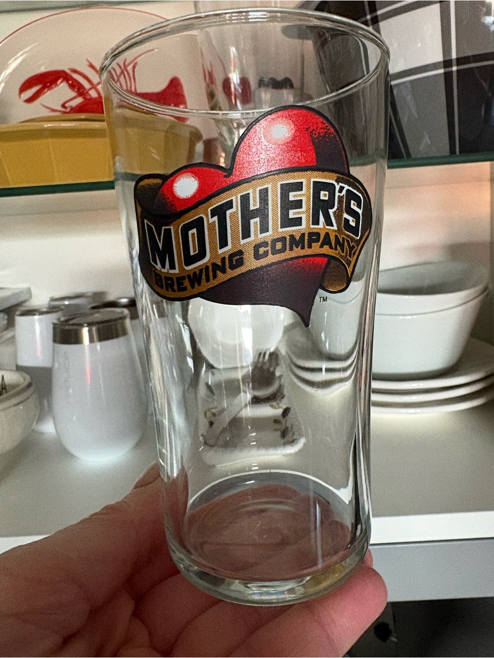 Mother’s Brewing Company Pint Beer Glass Springfield MO Souvenir Cup Heart Logo